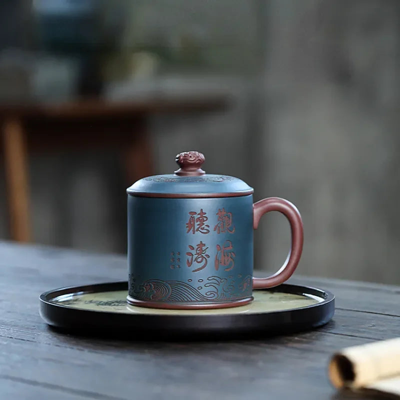 Yixing Zisha Tea Mug [Guanhai Tingtao/Shanshui] (Di Cao Qing / Lu Ni - 500ml) - YIQIN TEA HOUSE | yiqinteahouse.com | new arrival, tea mug, teaware