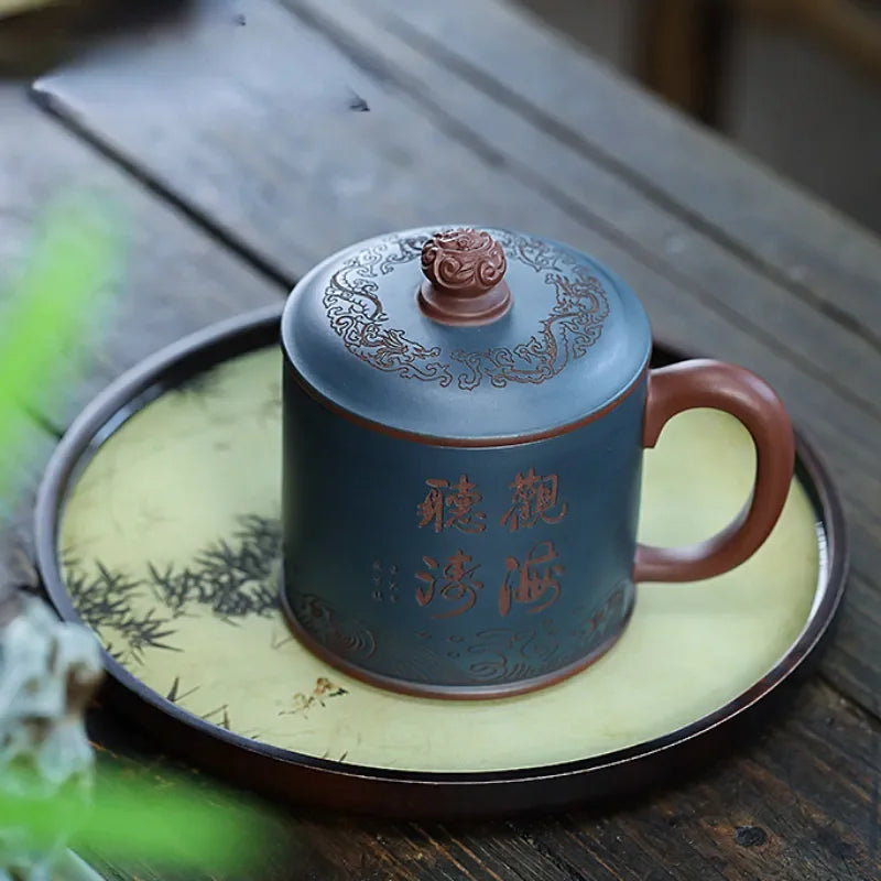 Yixing Zisha Tea Mug [Guanhai Tingtao/Shanshui] (Di Cao Qing / Lu Ni - 500ml) - YIQIN TEA HOUSE | yiqinteahouse.com | new arrival, tea mug, teaware