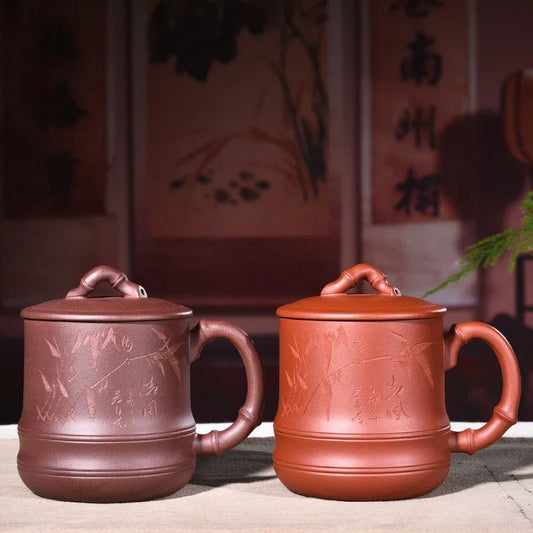 Yixing Zisha Tea Mug [Qingfeng Bamboo] (Zi Ni/Xiao Hong Ni - 450ml) - YIQIN TEA HOUSE | yiqinteahouse.com | tea mug, teaware