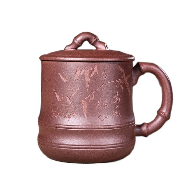 Yixing Zisha Tea Mug [Qingfeng Bamboo] (Zi Ni/Xiao Hong Ni - 450ml) - YIQIN TEA HOUSE | yiqinteahouse.com | tea mug, teaware