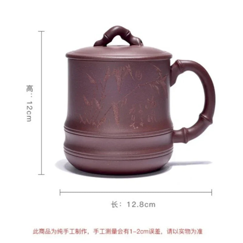 Yixing Zisha Tea Mug [Qingfeng Bamboo] (Zi Ni/Xiao Hong Ni - 450ml) - YIQIN TEA HOUSE | yiqinteahouse.com | tea mug, teaware