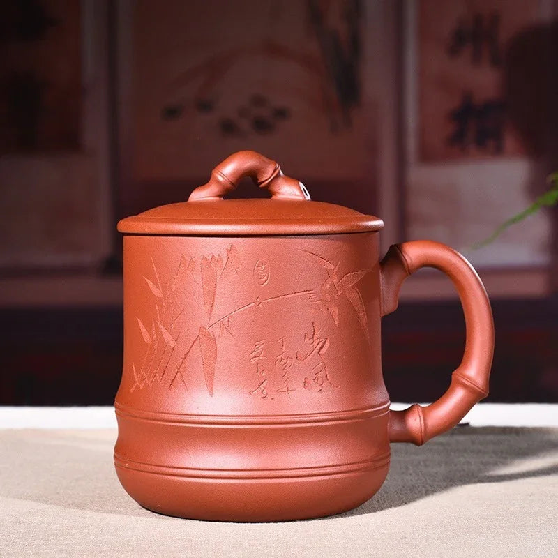 Yixing Zisha Tea Mug [Qingfeng Bamboo] (Zi Ni/Xiao Hong Ni - 450ml) - YIQIN TEA HOUSE | yiqinteahouse.com | tea mug, teaware