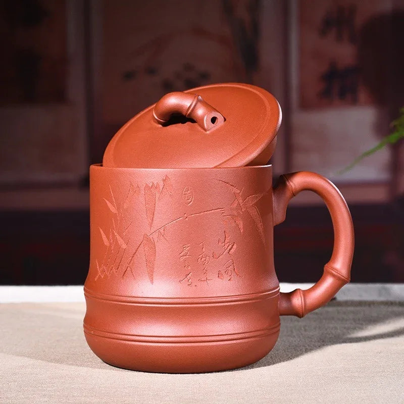 Yixing Zisha Tea Mug [Qingfeng Bamboo] (Zi Ni/Xiao Hong Ni - 450ml) - YIQIN TEA HOUSE | yiqinteahouse.com | tea mug, teaware
