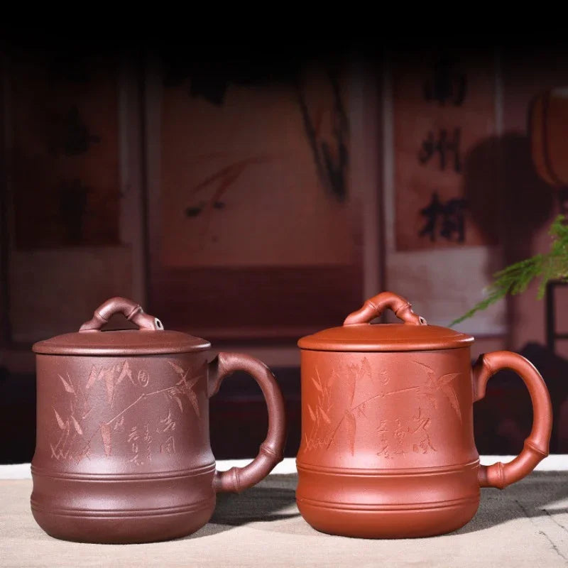 Yixing Zisha Tea Mug [Qingfeng Bamboo] (Zi Ni/Xiao Hong Ni - 450ml) - YIQIN TEA HOUSE | yiqinteahouse.com | tea mug, teaware