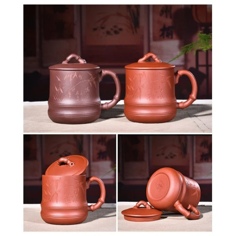 Yixing Zisha Tea Mug [Qingfeng Bamboo] (Zi Ni/Xiao Hong Ni - 450ml) - YIQIN TEA HOUSE | yiqinteahouse.com | tea mug, teaware