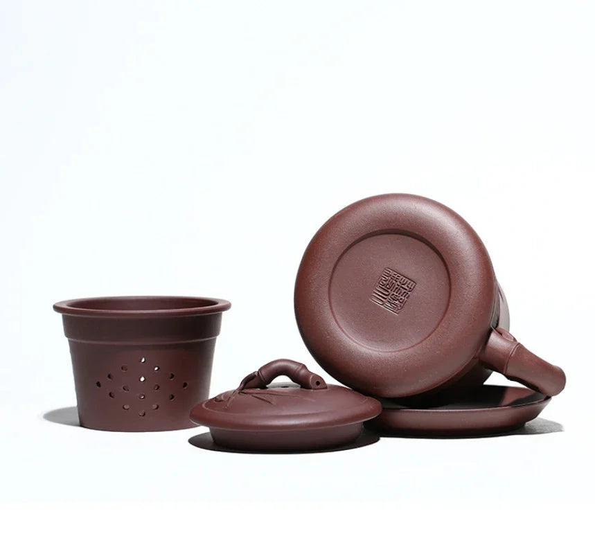 Yixing Zisha Tea Mug with Filter [Bamboo] 4pcs Set (Zi Ni - 480ml)