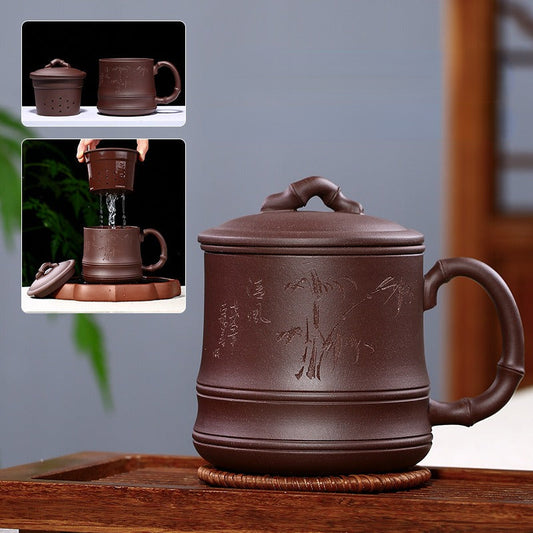 Yixing Zisha Tea Mug with Filter [Bamboo] 500ml - YIQIN TEA HOUSE | yiqinteahouse.com | tea mug, teaware