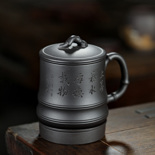 Yixing Zisha Tea Mug with Filter [Bamboo] 500ml - YIQIN TEA HOUSE | yiqinteahouse.com | tea mug, teaware