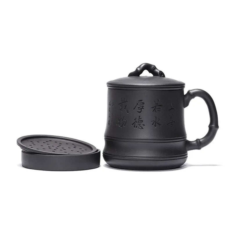 Yixing Zisha Tea Mug with Filter [Bamboo] 500ml - YIQIN TEA HOUSE | yiqinteahouse.com | tea mug, teaware