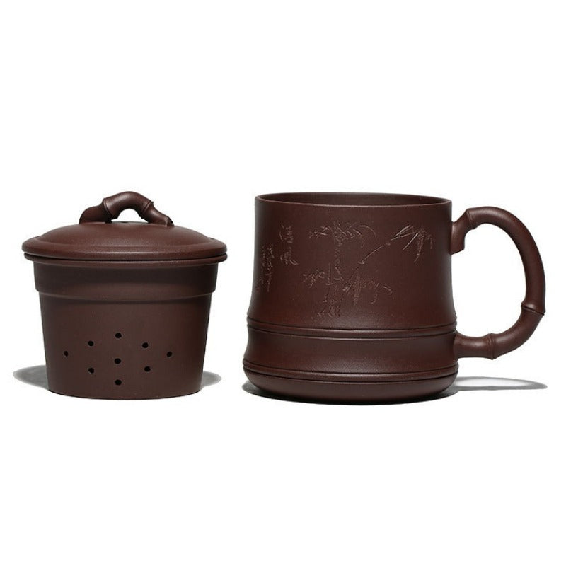 Yixing Zisha Tea Mug with Filter [Bamboo] 500ml - YIQIN TEA HOUSE | yiqinteahouse.com | tea mug, teaware