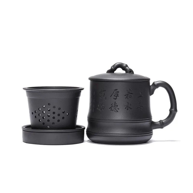 Yixing Zisha Tea Mug with Filter [Bamboo] 500ml - YIQIN TEA HOUSE | yiqinteahouse.com | tea mug, teaware