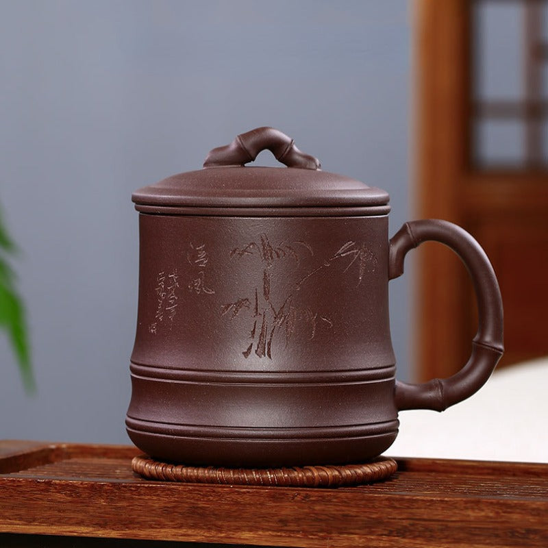 Yixing Zisha Tea Mug with Filter [Bamboo] 500ml - YIQIN TEA HOUSE | yiqinteahouse.com | tea mug, teaware