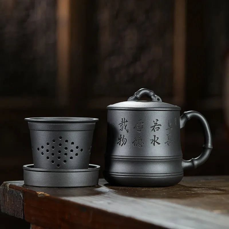 Yixing Zisha Tea Mug with Filter [Bamboo] 500ml - YIQIN TEA HOUSE | yiqinteahouse.com | tea mug, teaware