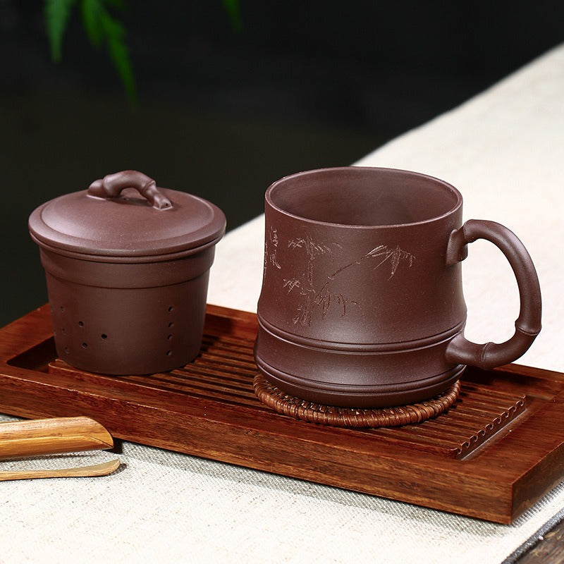 Yixing Zisha Tea Mug with Filter [Bamboo] 500ml - YIQIN TEA HOUSE | yiqinteahouse.com | tea mug, teaware