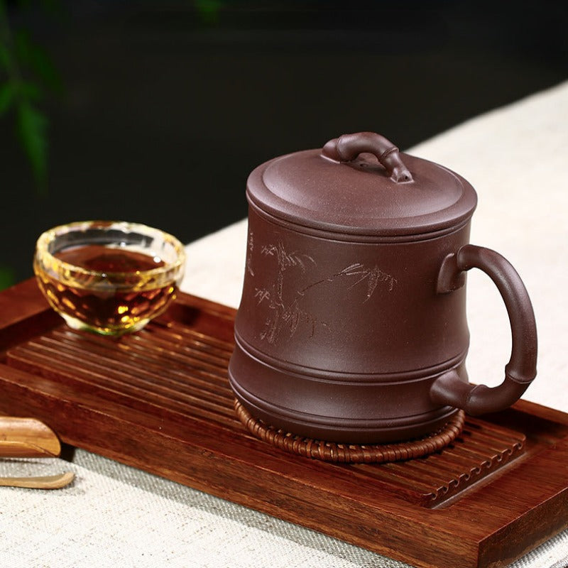 Yixing Zisha Tea Mug with Filter [Bamboo] 500ml - YIQIN TEA HOUSE | yiqinteahouse.com | tea mug, teaware