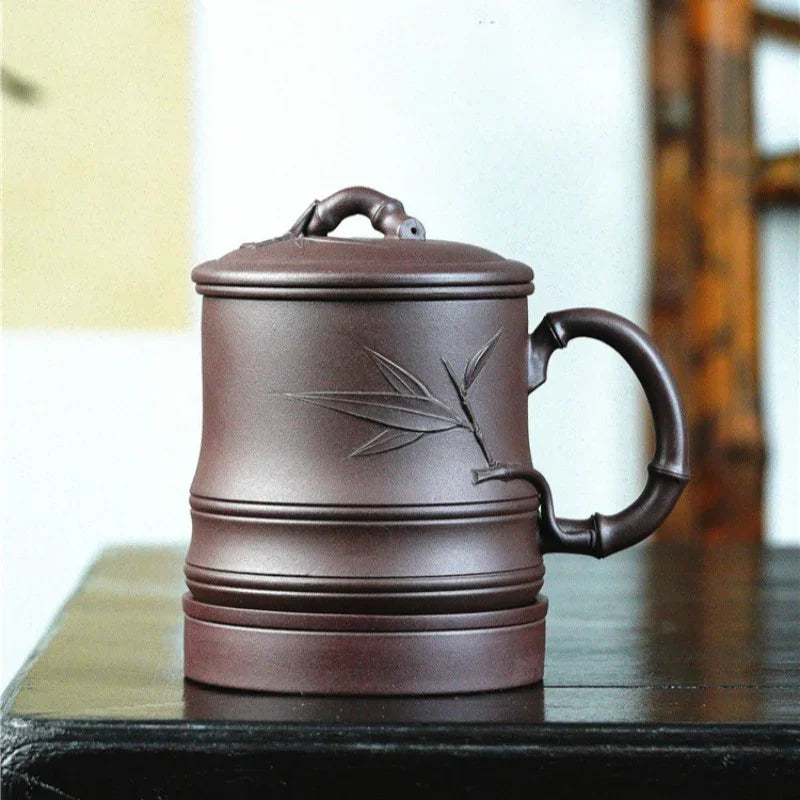 Yixing Zisha Tea Mug with Filter [Bamboo] 5pcs Set (Lao Zi Ni - 450ml) - YIQIN TEA HOUSE | yiqinteahouse.com | tea mug, teaware