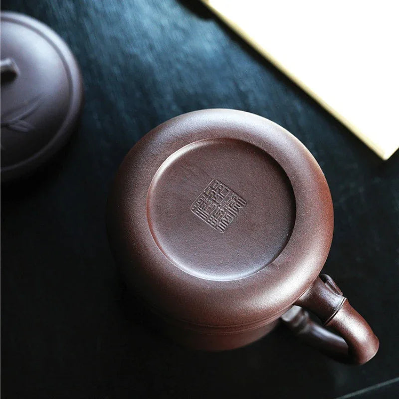 Yixing Zisha Tea Mug with Filter [Bamboo] 5pcs Set (Lao Zi Ni - 450ml) - YIQIN TEA HOUSE | yiqinteahouse.com | tea mug, teaware