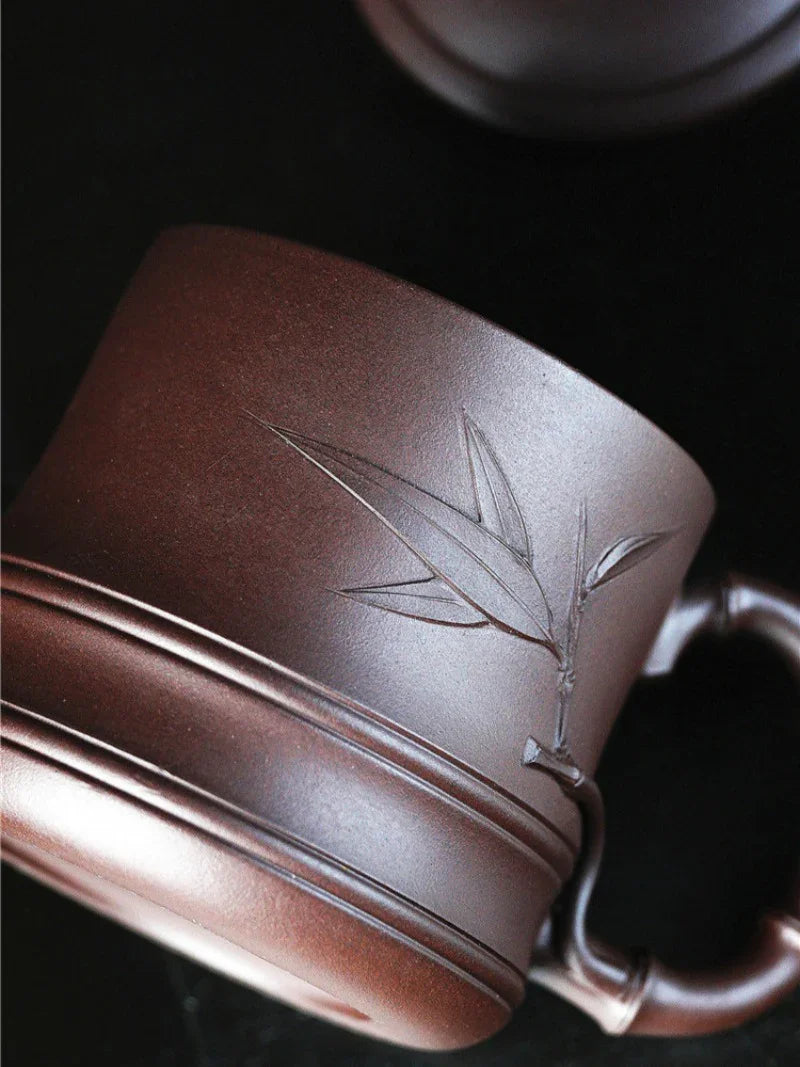 Yixing Zisha Tea Mug with Filter [Bamboo] 5pcs Set (Lao Zi Ni - 450ml) - YIQIN TEA HOUSE | yiqinteahouse.com | tea mug, teaware
