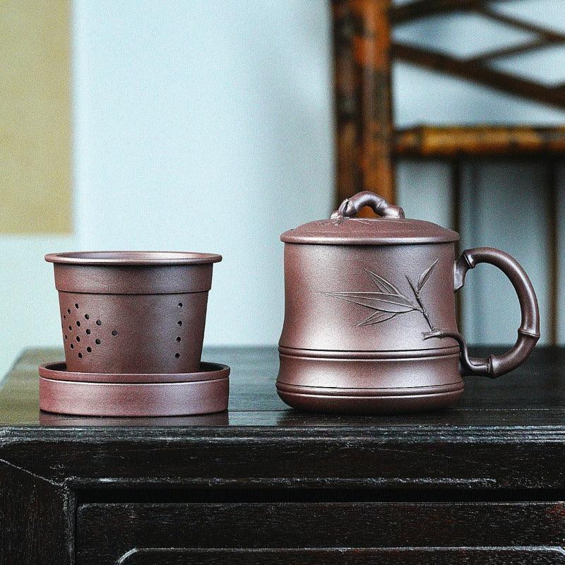 Yixing Zisha Tea Mug with Filter [Bamboo] 5pcs Set (Lao Zi Ni - 450ml) - YIQIN TEA HOUSE | yiqinteahouse.com | tea mug, teaware