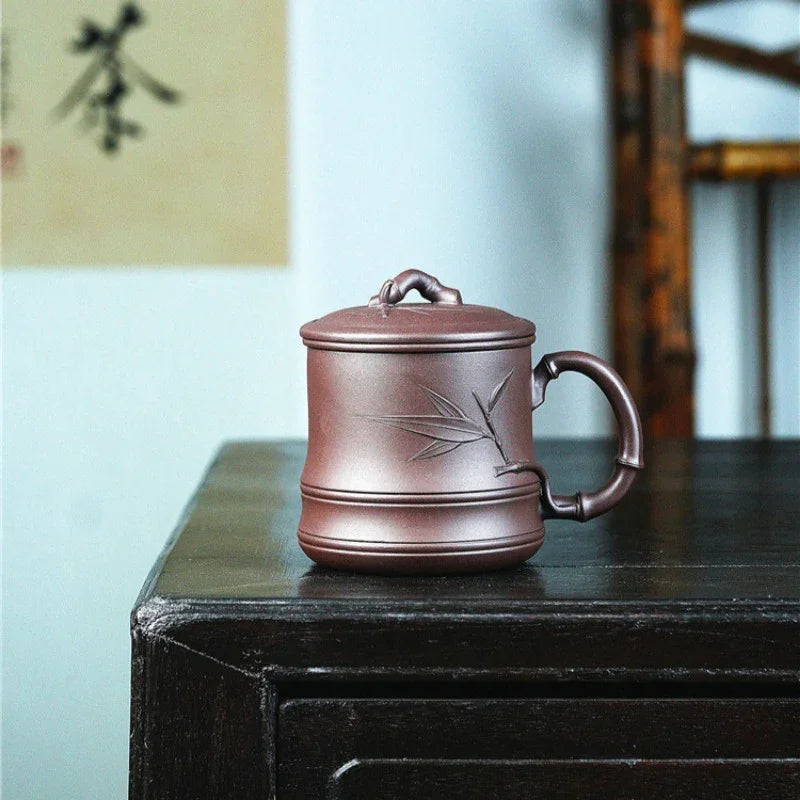Yixing Zisha Tea Mug with Filter [Bamboo] 5pcs Set (Lao Zi Ni - 450ml) - YIQIN TEA HOUSE | yiqinteahouse.com | tea mug, teaware