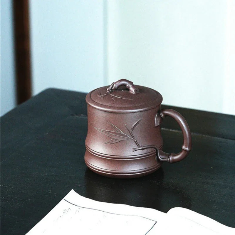 Yixing Zisha Tea Mug with Filter [Bamboo] 5pcs Set (Lao Zi Ni - 450ml) - YIQIN TEA HOUSE | yiqinteahouse.com | tea mug, teaware
