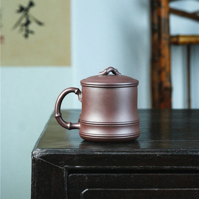 Yixing Zisha Tea Mug with Filter [Bamboo] 5pcs Set (Lao Zi Ni - 450ml) - YIQIN TEA HOUSE | yiqinteahouse.com | tea mug, teaware