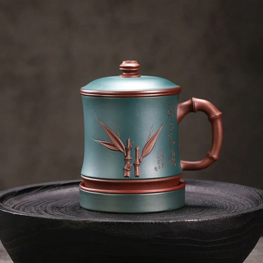 Yixing Zisha Tea Mug with Filter [Bamboo Breeze] 4/5pcs Set (Zi Ni - 460ml)