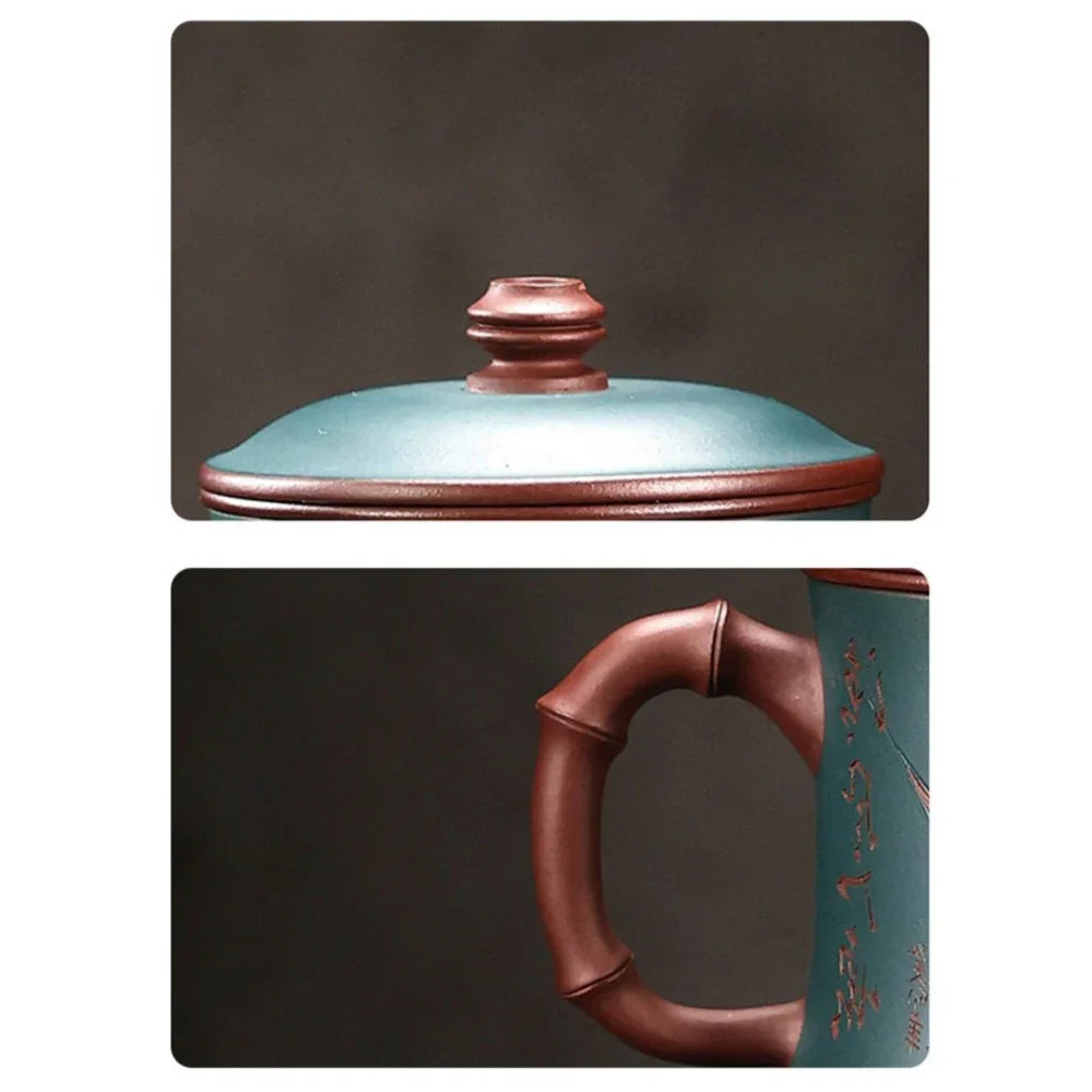 Yixing Zisha Tea Mug with Filter [Bamboo Breeze] 4/5pcs Set (Zi Ni - 460ml)