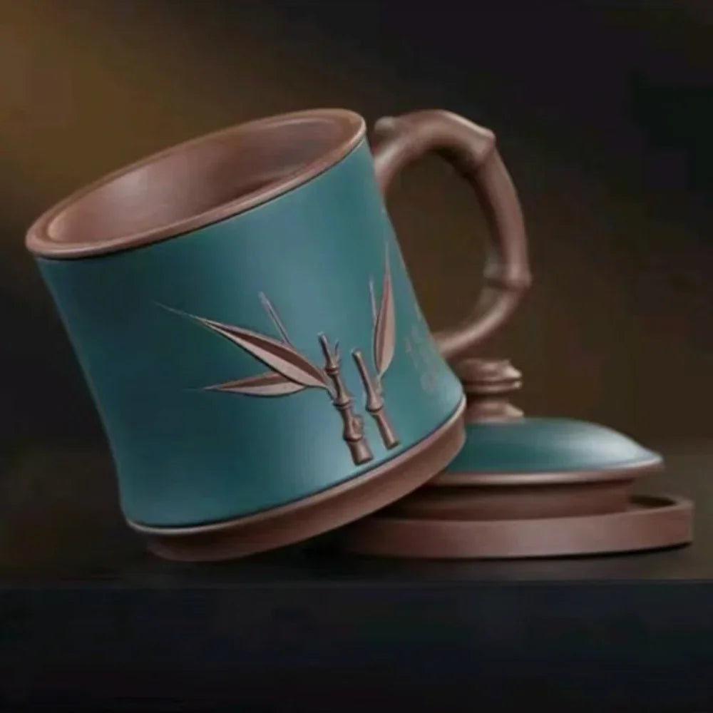 Yixing Zisha Tea Mug with Filter [Bamboo Breeze] 4/5pcs Set (Zi Ni - 460ml)