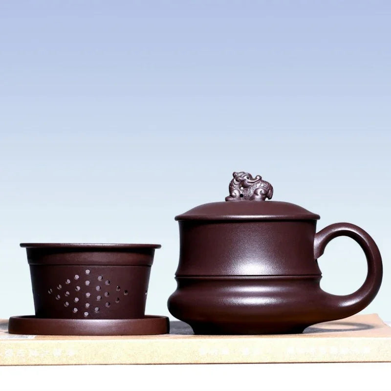 Yixing Zisha Tea Mug with Filter [Dragon] (Zi Ni - 410ml)