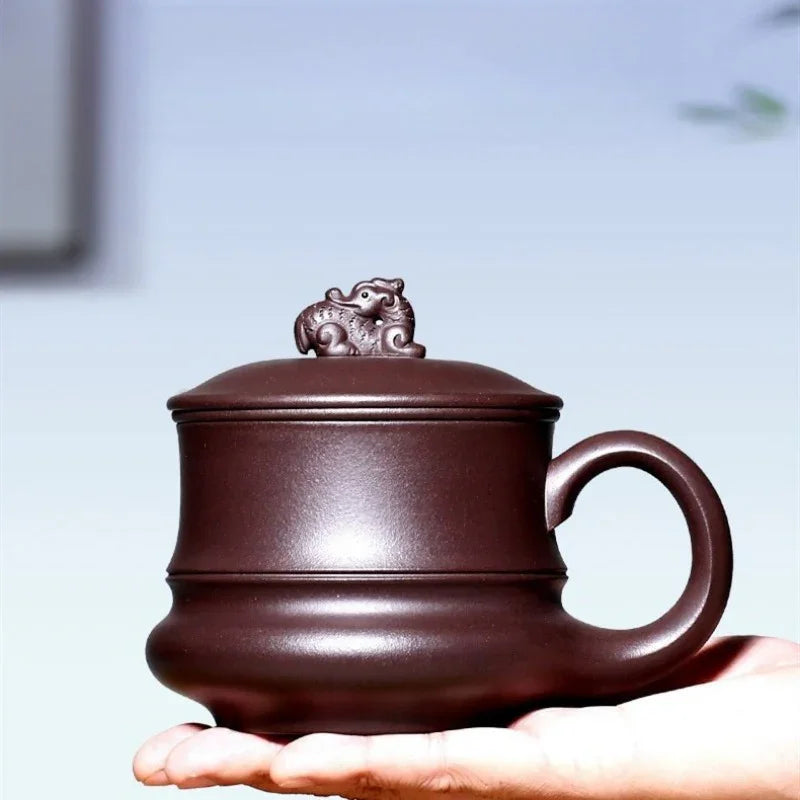 Yixing Zisha Tea Mug with Filter [Dragon] (Zi Ni - 410ml)