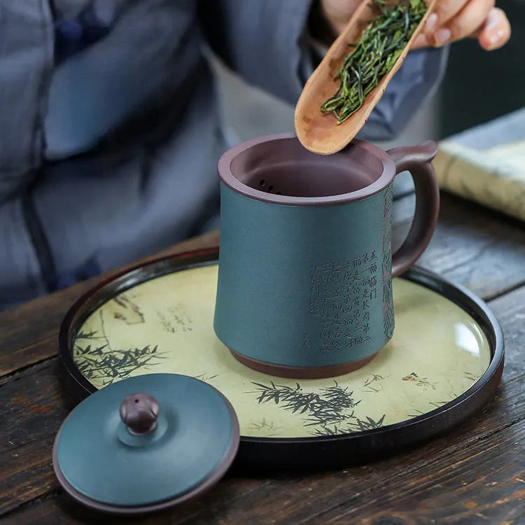 Yixing Zisha Tea Mug with Filter [Five Blessings] 460ml - YIQIN TEA HOUSE | yiqinteahouse.com | new arrival, tea mug, teaware