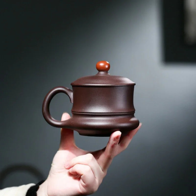 宜兴紫砂手工 [鸿运当头] (带茶滤) 盖杯 (紫泥 - 310ml)
