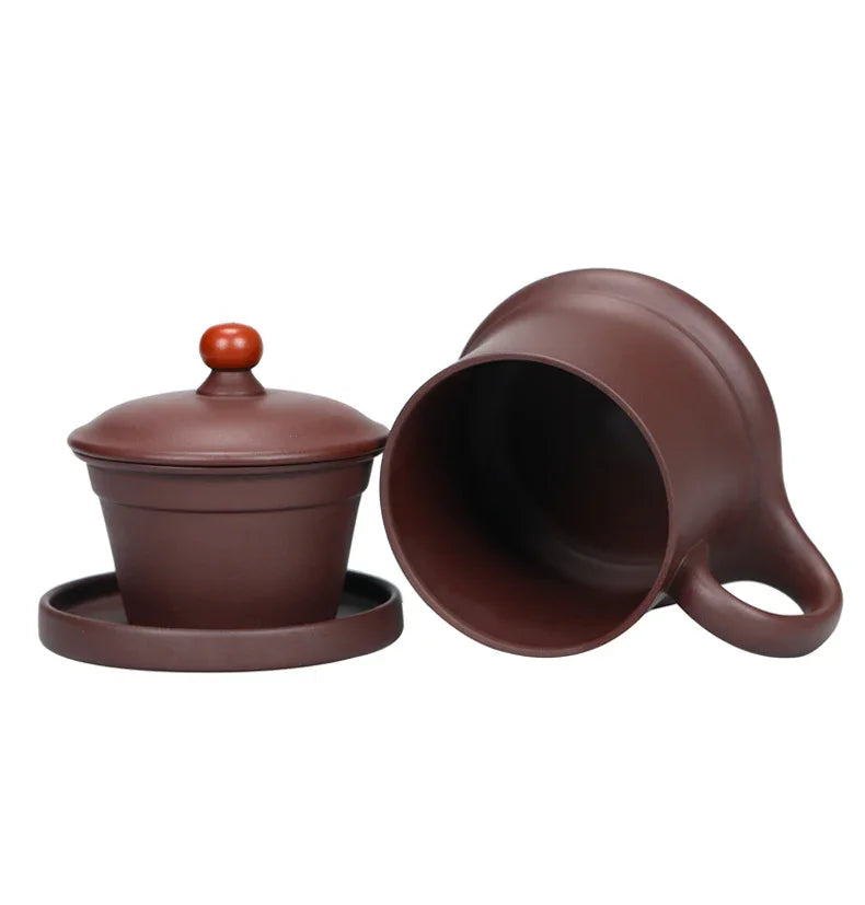 宜兴紫砂手工 [鸿运当头] (带茶滤) 盖杯 (紫泥 - 310ml)
