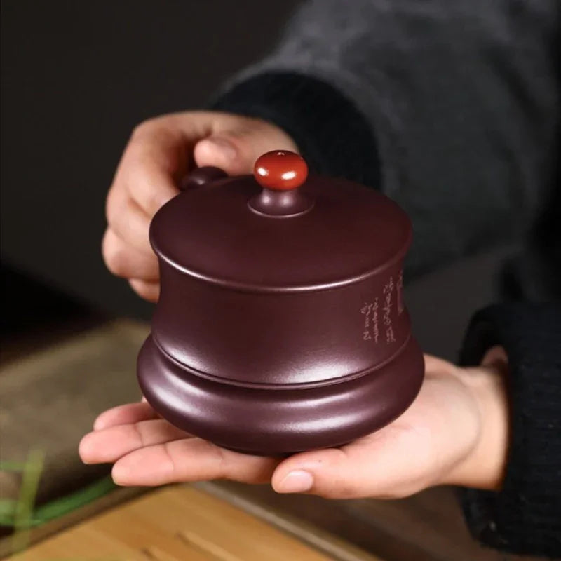 宜兴紫砂手工 [鸿运当头] (带茶滤) 盖杯 (紫泥 - 310ml)
