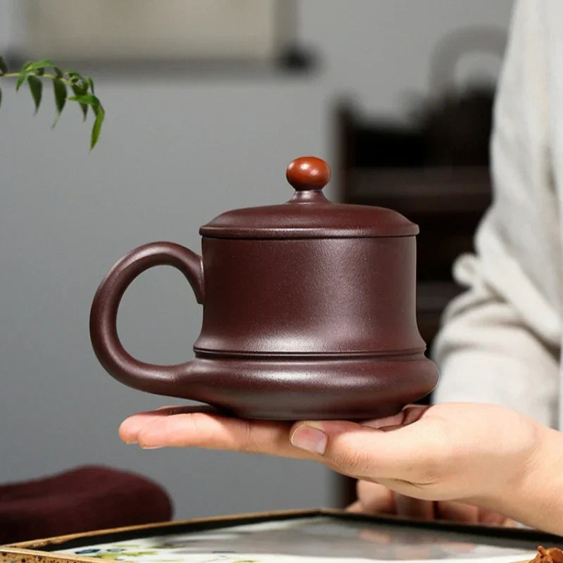 宜兴紫砂手工 [鸿运当头] (带茶滤) 盖杯 (紫泥 - 310ml)
