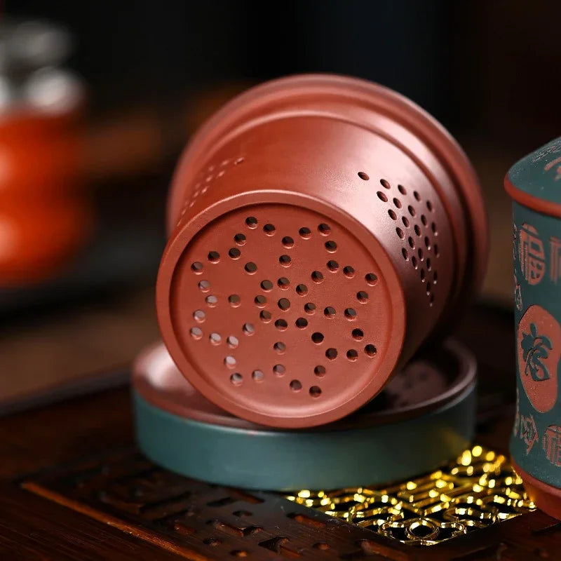 Yixing Zisha Tea Mug with Filter [Hundred Blessings] (Lu Ni / Zi Ni - 460ml) - YIQIN TEA HOUSE | yiqinteahouse.com | tea mug, teaware