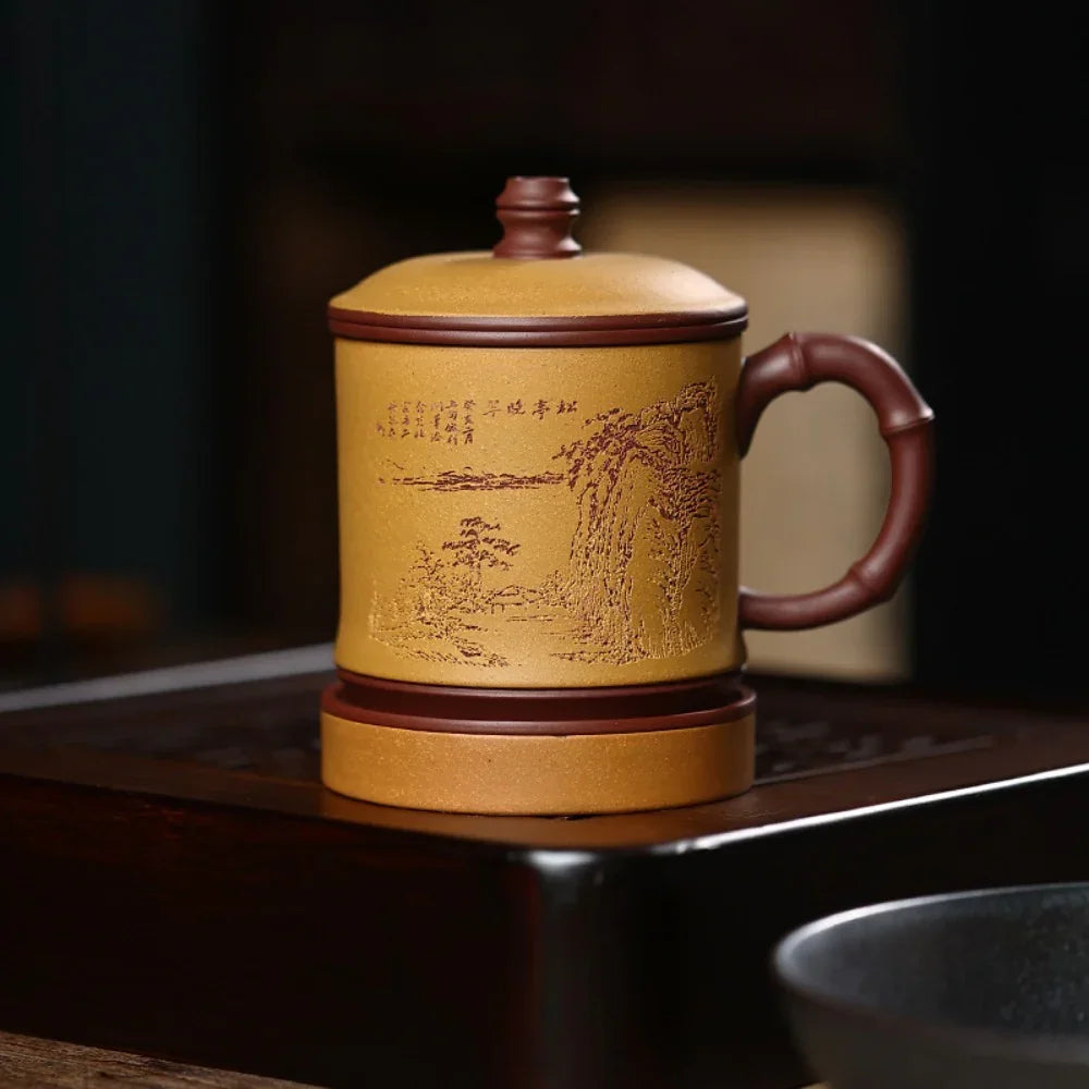 Yixing Zisha Tea Mug with Filter [Song Ting Wan Cui] (Zi Ni / Huangjin Duan Ni - 390ml) - YIQIN TEA HOUSE | yiqinteahouse.com | tea mug, teaware
