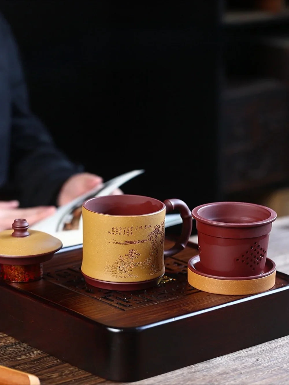 Yixing Zisha Tea Mug with Filter [Song Ting Wan Cui] (Zi Ni / Huangjin Duan Ni - 390ml) - YIQIN TEA HOUSE | yiqinteahouse.com | tea mug, teaware