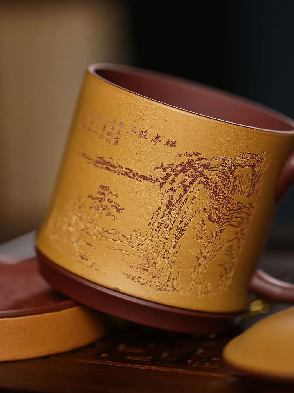 Yixing Zisha Tea Mug with Filter [Song Ting Wan Cui] (Zi Ni / Huangjin Duan Ni - 390ml) - YIQIN TEA HOUSE | yiqinteahouse.com | tea mug, teaware