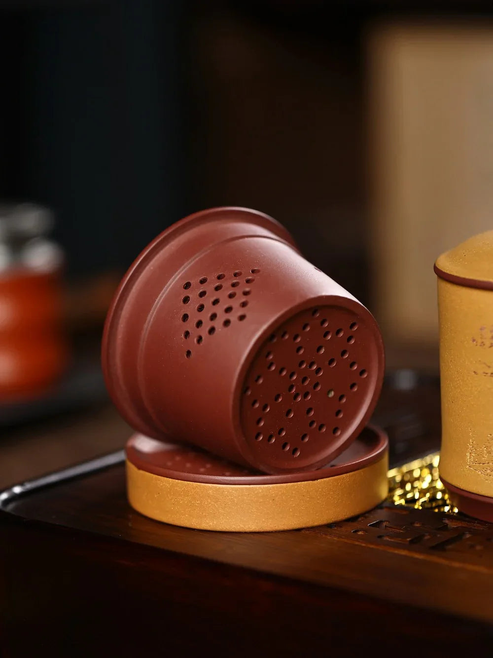 Yixing Zisha Tea Mug with Filter [Song Ting Wan Cui] (Zi Ni / Huangjin Duan Ni - 390ml) - YIQIN TEA HOUSE | yiqinteahouse.com | tea mug, teaware