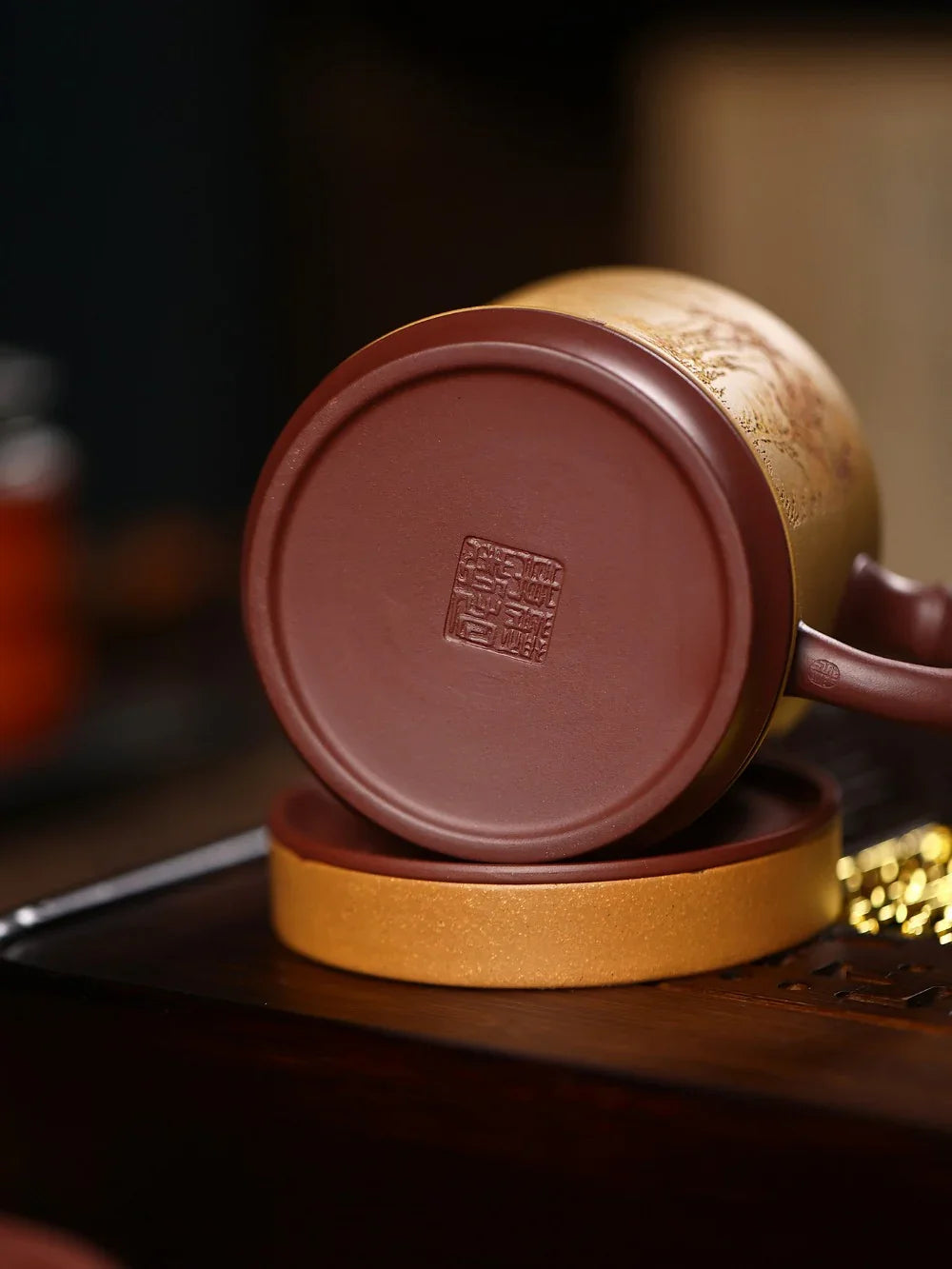 Yixing Zisha Tea Mug with Filter [Song Ting Wan Cui] (Zi Ni / Huangjin Duan Ni - 390ml) - YIQIN TEA HOUSE | yiqinteahouse.com | tea mug, teaware