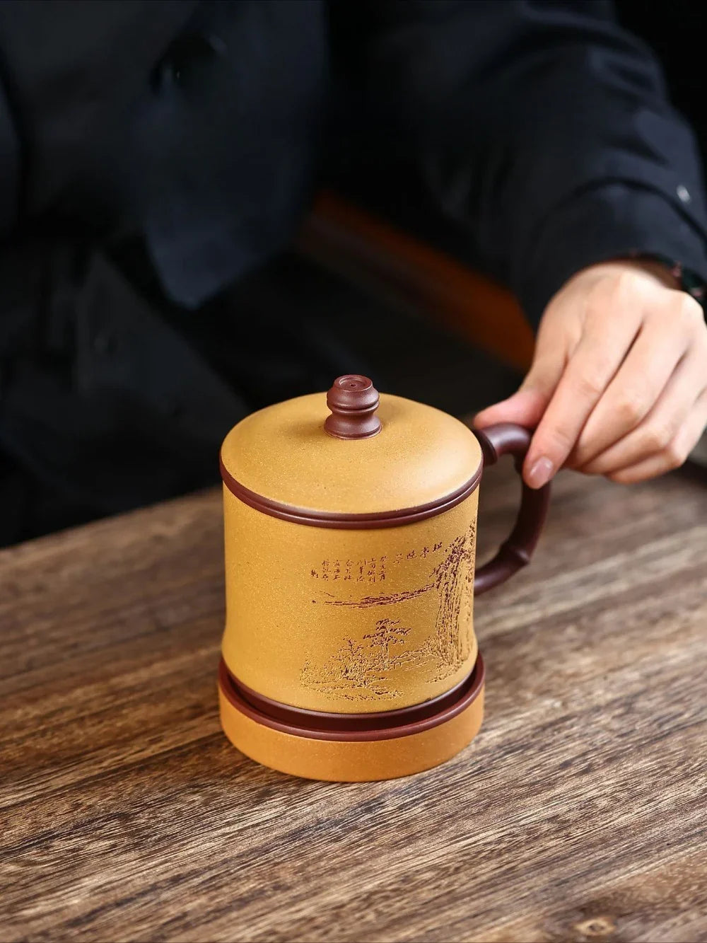 Yixing Zisha Tea Mug with Filter [Song Ting Wan Cui] (Zi Ni / Huangjin Duan Ni - 390ml) - YIQIN TEA HOUSE | yiqinteahouse.com | tea mug, teaware
