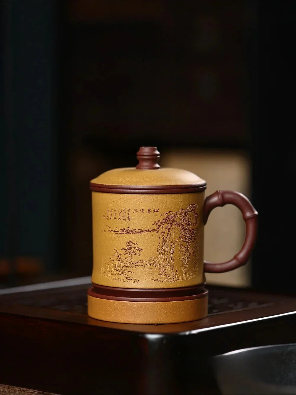 Cawan Teh Zisha Yixing dengan Penapis [Song Ting Wan Cui] (Zi Ni / Huangjin Duan Ni - 390ml)