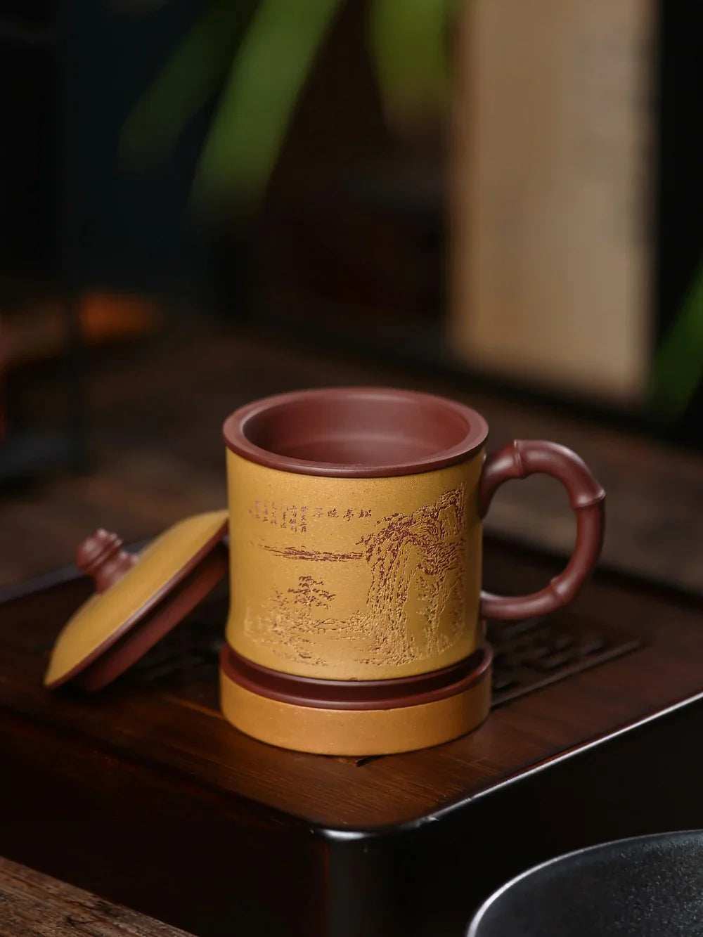 Yixing Zisha Tea Mug with Filter [Song Ting Wan Cui] (Zi Ni / Huangjin Duan Ni - 390ml) - YIQIN TEA HOUSE | yiqinteahouse.com | tea mug, teaware