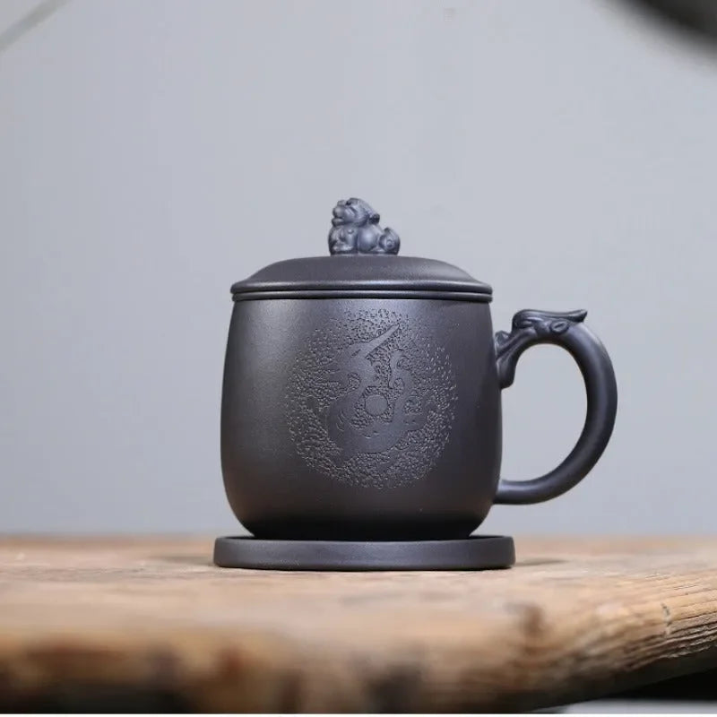 Yixing Zisha Tea Mug with Filter [Teng Long] (Hei Ni - 500ml) - YIQIN TEA HOUSE | yiqinteahouse.com | new arrival, tea mug, teaware
