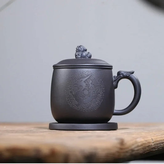 Yixing Zisha Tea Mug with Filter [Teng Long] (Hei Ni - 500ml) - YIQIN TEA HOUSE | yiqinteahouse.com | new arrival, tea mug, teaware