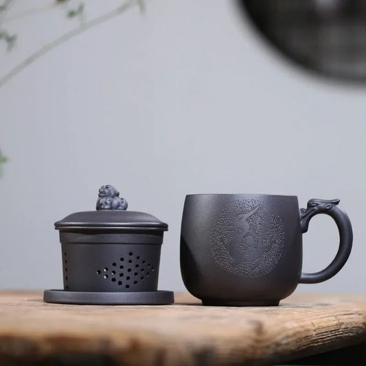 Yixing Zisha Tea Mug with Filter [Teng Long] (Hei Ni - 500ml) - YIQIN TEA HOUSE | yiqinteahouse.com | new arrival, tea mug, teaware