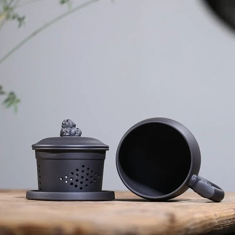 Yixing Zisha Tea Mug with Filter [Teng Long] (Hei Ni - 500ml) - YIQIN TEA HOUSE | yiqinteahouse.com | new arrival, tea mug, teaware