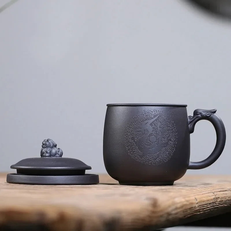 Yixing Zisha Tea Mug with Filter [Teng Long] (Hei Ni - 500ml) - YIQIN TEA HOUSE | yiqinteahouse.com | new arrival, tea mug, teaware